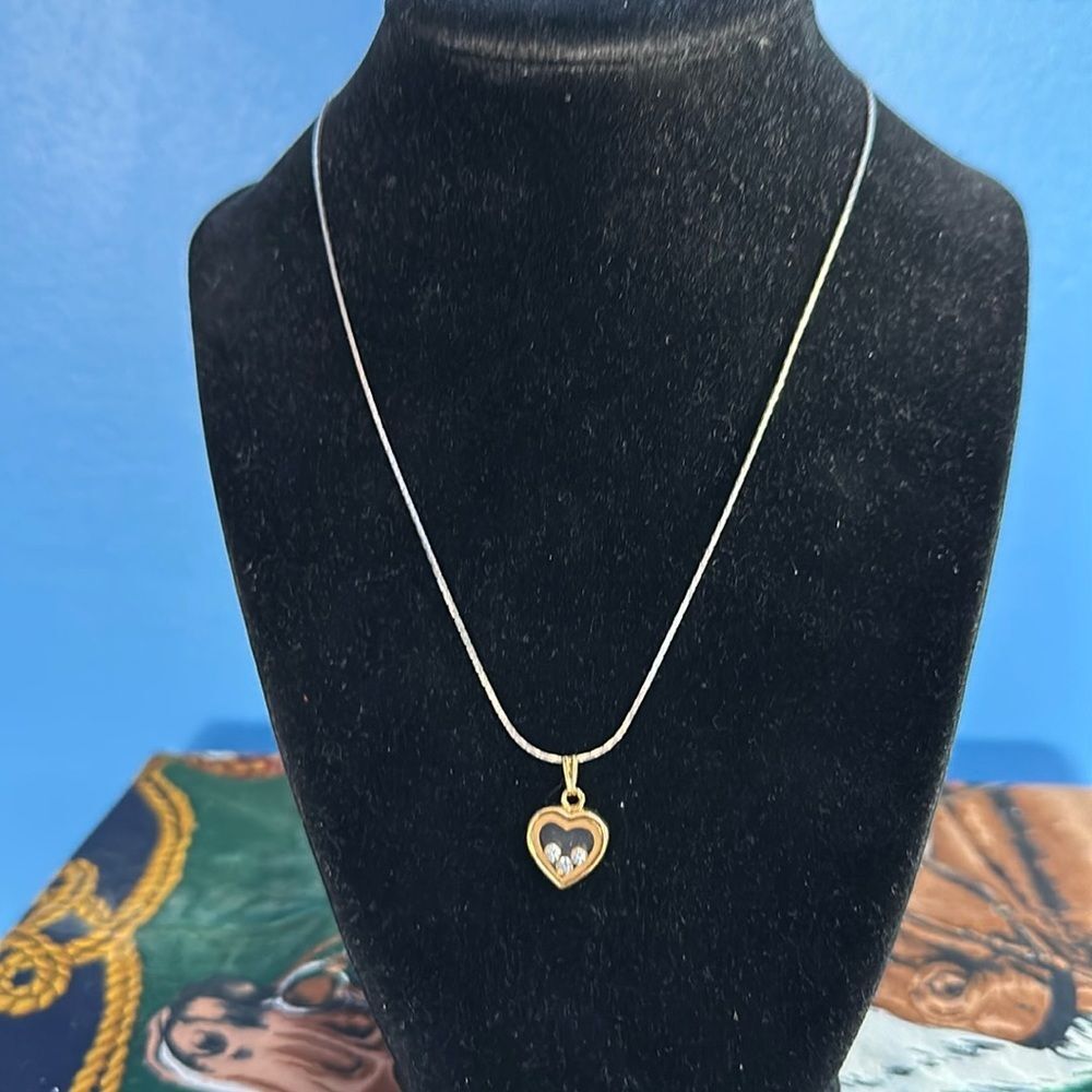 Goldtone Heart Necklace Pendant Floating Faux Diamond Accent